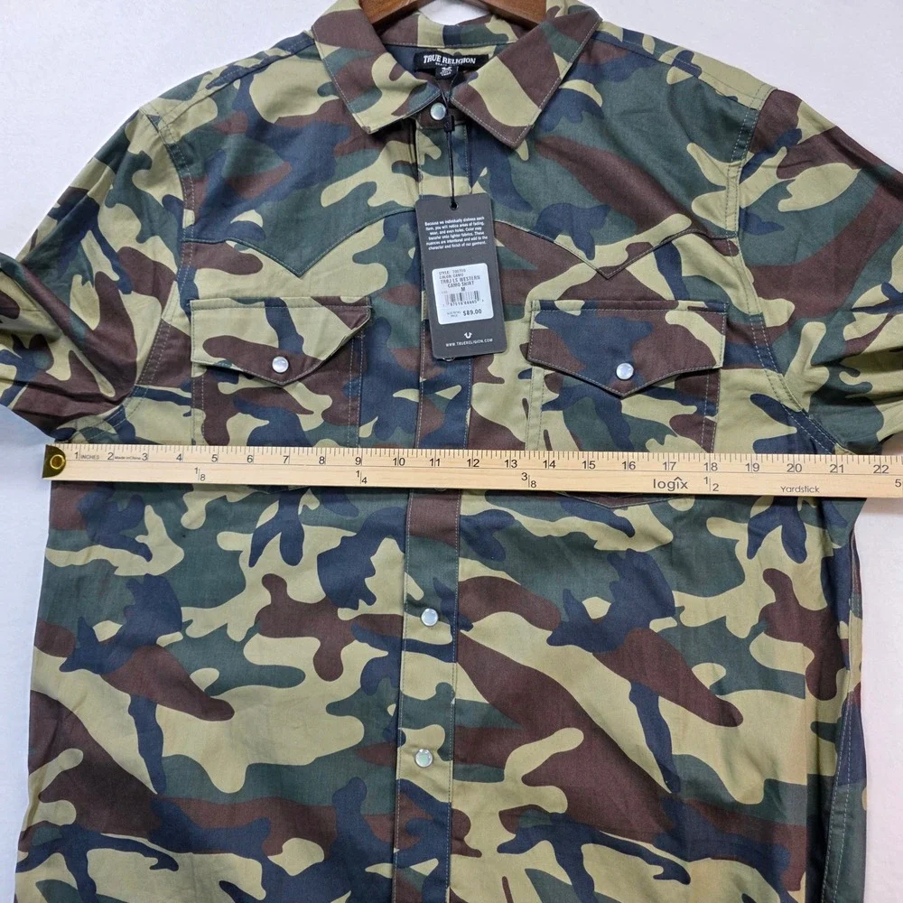 True Religion TRBJ LS Western Camo Shirt Mens M Snap Button Style 700700‎ NWT